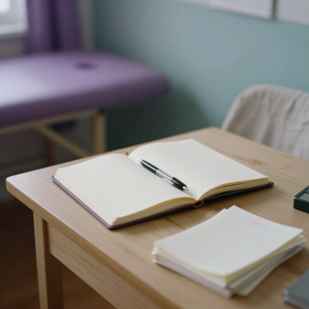 Carnet de rendez-vous et notes de séance posés sur un bureau clair
