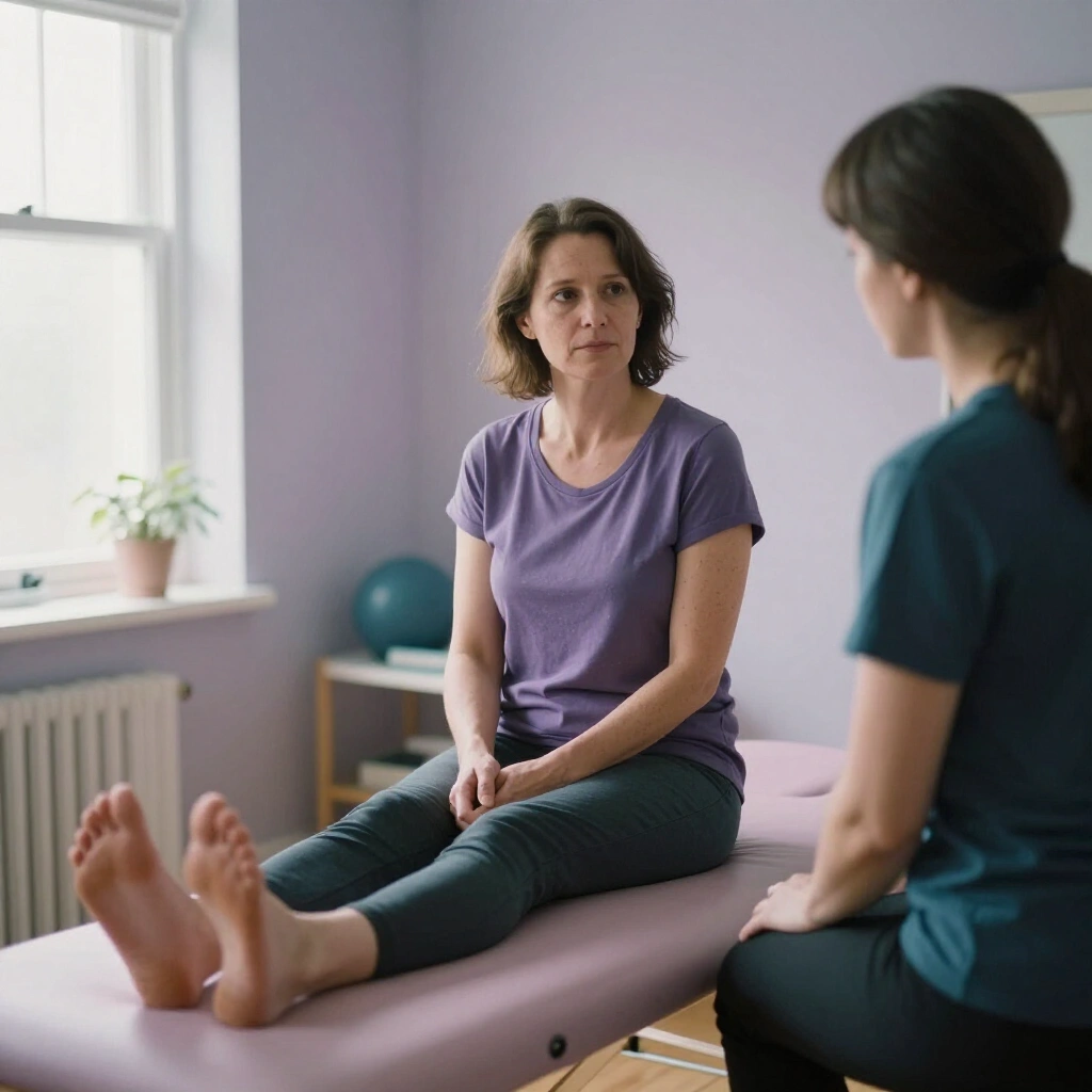 Femme adulte assise sur une table de soin pendant une séance de kinésiologie